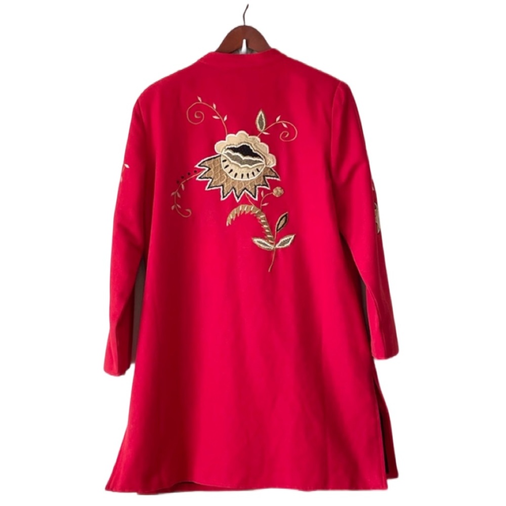 Vintage 90s Indigo Moon Red Embroidered Coat Sz M - Picture 2 of 9